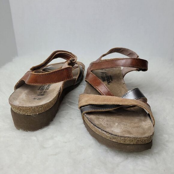 Naot Kayla Metallic/Brown /Tan Leather Cork Footbed Wedge Sandals Shoes size 9.5 - Picture 7 of 9